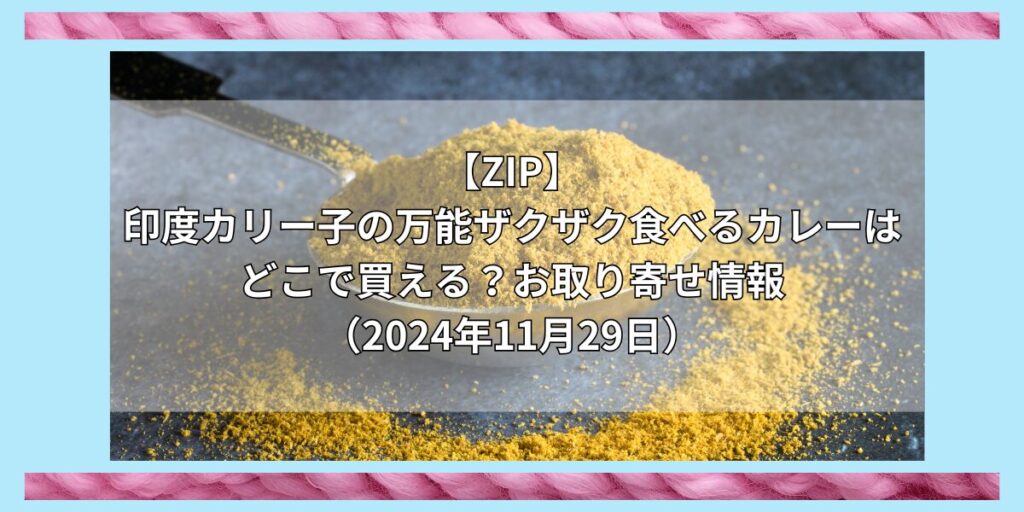 【ZIP】印度カリー子の万能ザクザク食べるカレーはどこで買える？お取り寄せ情報（2024年11月29日）