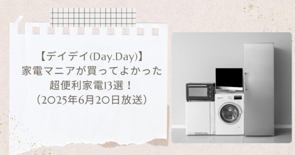 【デイデイ(Day.Day)】家電マニアが買ってよかった超便利家電13選!(2025年6月20日放送)