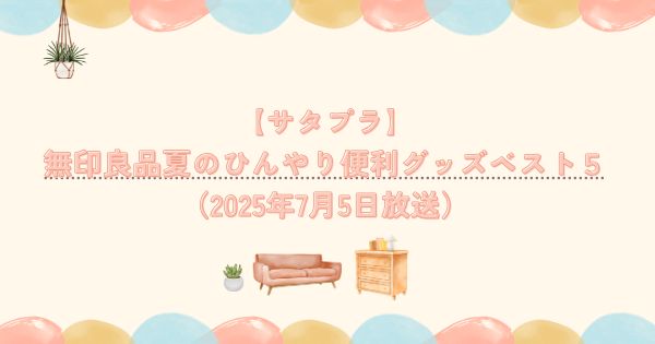 【サタプラ】無印良品夏のひんやり便利グッズベスト５（2025年7月5日放送）