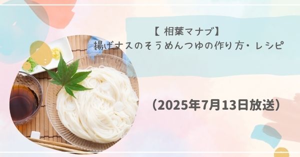 【相葉マナブ】揚げナスのそうめんつゆの作り方・レシピ(2025年7月13日)